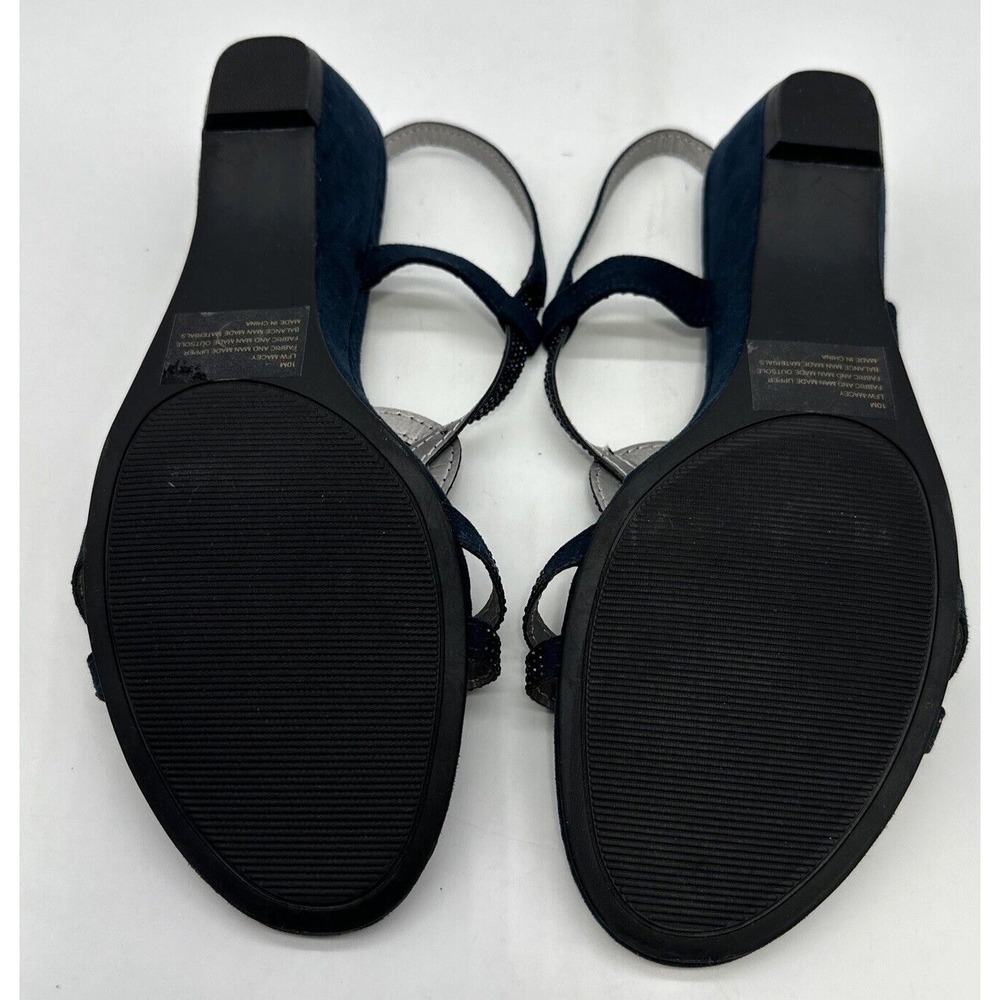 London Fog Womens Size 10 M Blue Suede Sandals Wedge Heels Multi Strap - Picture 5 of 6